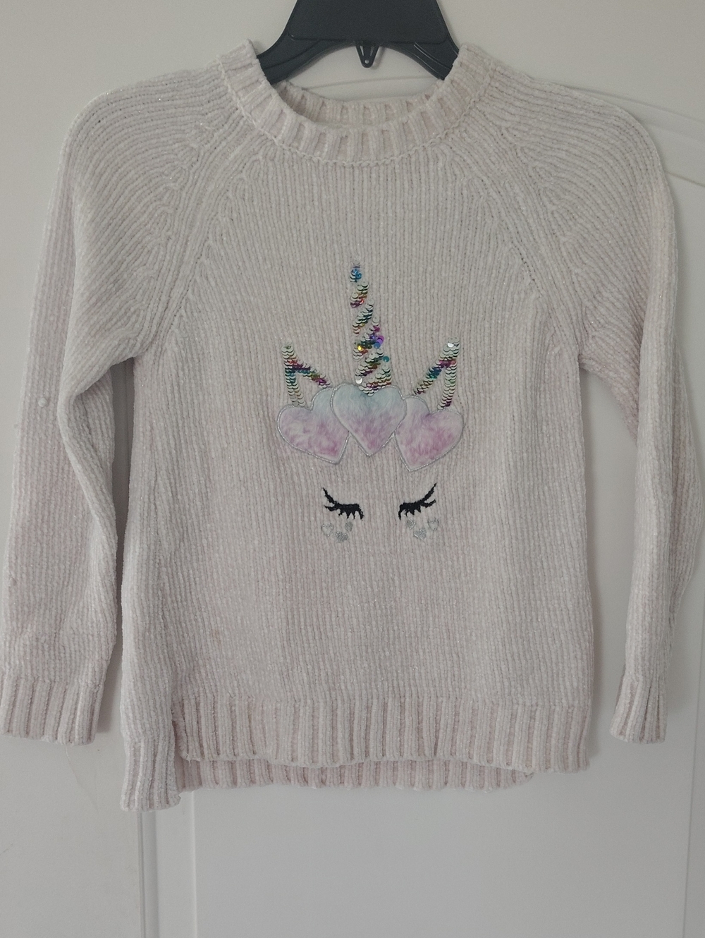 Girls' Cream Unicorn Sequin Pullover Sweater